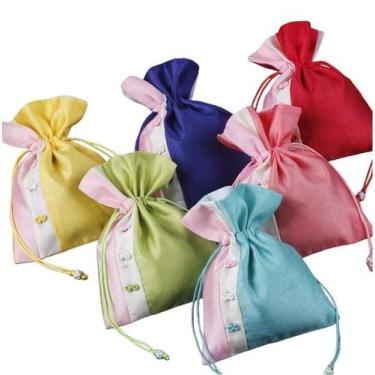 Imagem de Conjunto de sacolas de presente coreano de cetim colorido com cordão, 