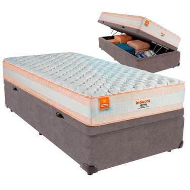 Imagem de Cama Box Baú Solteiro e Colchão Denver Molas Ensacadas Inducol Cinza