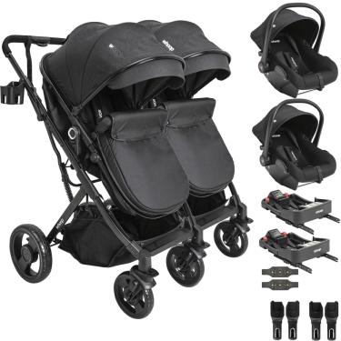 Imagem de Carrinho Kiddo Gemeos 2 Bebe Conforto Colinho 2 Base ISOFIX Vox II Preto