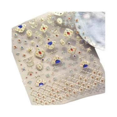 Imagem de Adesivo De Unha 5D Colorido Boêmio Com Coração, Lua, Pérola E Strass, 