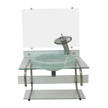 Imagem de Gabinete De Vidro Para Banheiro Itxx 60Cm Inox + Torneira