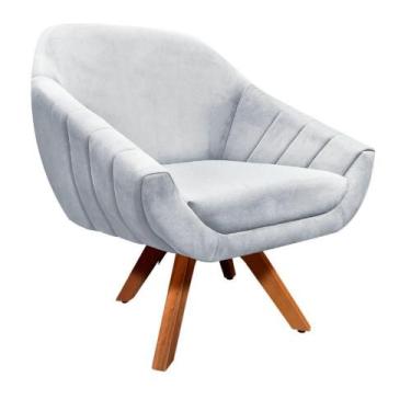 Imagem de Poltrona Giratória Giovana Suede Base Madeira Drossi cinza - D'ROSSI