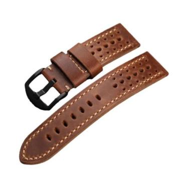 Imagem de Pulseira De Couro Masculina Artesanal Respirável 20 22 24 26MM Preta M