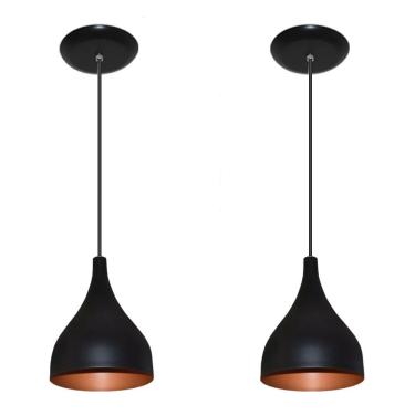 Imagem de Luminárias Pendentes Balcão 2 Un Preto Com Cobre