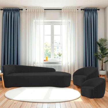 Imagem de Kit Divã Recamier Orgânico França 250cm Lado Direito E 2 Poltronas Amore Bouclé Preto