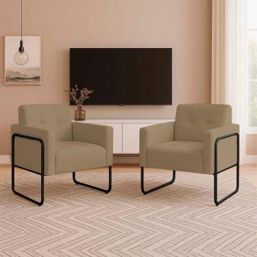 Imagem de Poltrona Elisa Suede D03 Sala Industrial Kit 2 Marrom D'Rossi