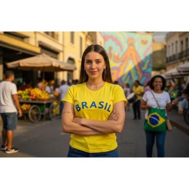 Imagem de Camiseta Feminina em Algodão Estampada Brasil Copa 2026 do P ao G1-Feminino