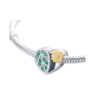 Imagem de Pulseira Feminina Banhada a Prata 925 Com Berloques De Girassol E Cere