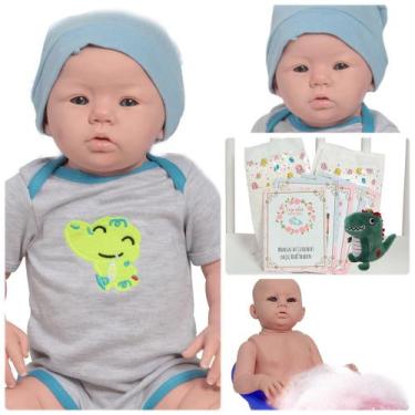 Imagem de Boneco Reborn Masculino Olhos Azuis 48cm Jacarezinho - Cegonha Reborn 