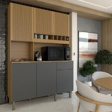Imagem de Cozinha Compacta Luce 6 Portas 1 Gaveta 100% Mdf Amêndoa/Cinza - Panorama Móveis