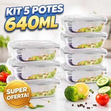 Imagem de Kit 5 Pote Hermético De Vidro Retangular 640ml - Praticasa