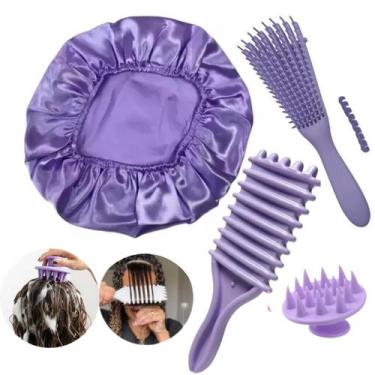 Imagem de Escova Fitagem Polvo Escova Massageadora Touca De Cetim Kit Variadas -
