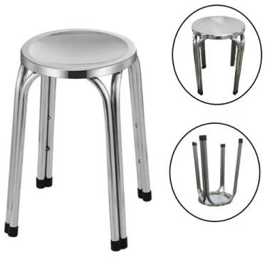 Imagem de Banqueta em Aço Inox Banco Mocho 47cm Clinica Salão - Fx