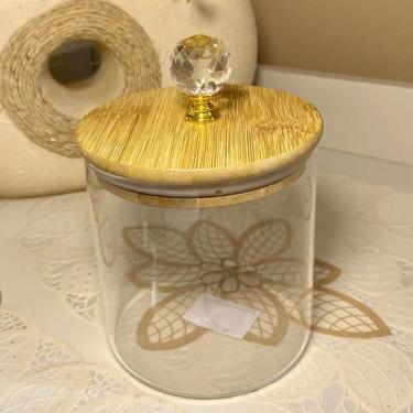Imagem de Pote de vidro redondo liso transparente com tampa de bambu e cristal 5