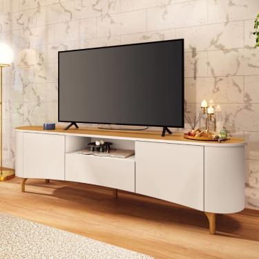 Imagem de Rack para TV ate 80 Polegadas 2 Portas 1 Gaveta com Pes de Madeira Elara HB Moveis