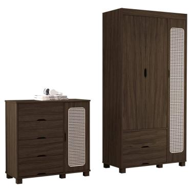 Imagem de Guarda Roupa Solteiro 3 Portas Comoda 4 Gavetas MDF Clara Decmade