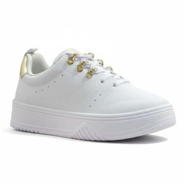 Imagem de Tênis Ramarim Flatform Casual Feminino Conforto e Estilo, Branco ouro,