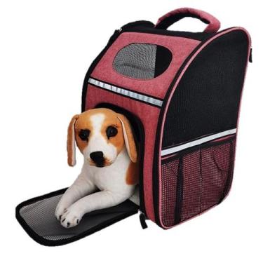 Imagem de Mochila Bolsa Transporte Pet Faixa Refletiva Bem Ventilada - Bom Amigo