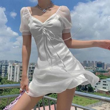 Imagem de Vestido de férias casual feminino, Y2K Streetwear, branco, sexy, quadr