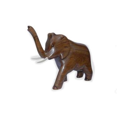 Imagem de Escultura Elefante casal 30x25x10cm madeira pronto artes