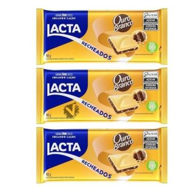 Imagem de Kit 3 Barra de Chocolate Lacta Recheada Ouro Branco 98g