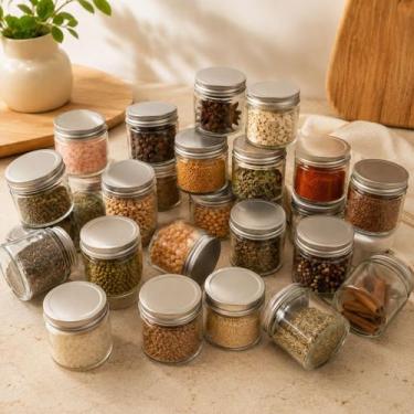 Imagem de 20 Mini Potes Vidro Transparente 170ml Tampa Rosca Metálica Lembrancin