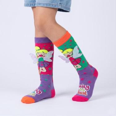 Imagem de Meia Divertida Maluca 3D Infantil Cano Alto Personagens - ZUUM, Roxo, 