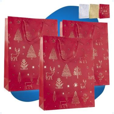 Imagem de Kit 3 Sacola Natal Presente Detalhes De Luxo 40x30x12 Grande - HXT