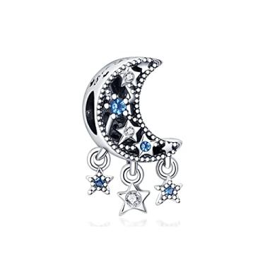 Imagem de Pulseiras com pingente de prata da Via Láctea e céu estrelado para mulheres esmaltadas processadas com pingentes de prata esterlina 925 (estrelas e lua crescente)