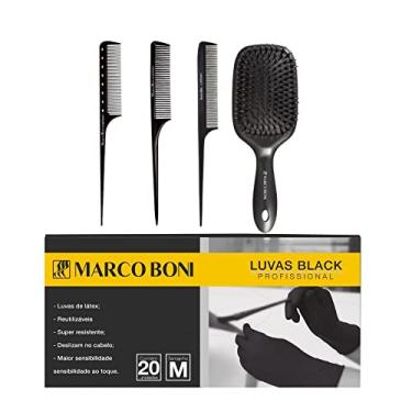 Imagem de KIT PENTES PROFISSIONAIS ESCOVA RAQUETE 20UN LUVA BLACK M