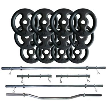 Imagem de Kit Anilhas 40kg + 2 Barras 40cm + Barra 160 + Barra 120 + W