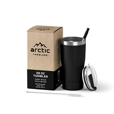 Imagem de Arctic Tumblers | Copo isolado preto fosco de 590 ml com canudo e limpador – mantém a temperatura até 24 horas – Tampa à prova de respingos sem derramamento, tecnologia de vácuo de parede dupla, livre de BPA e construído para durar