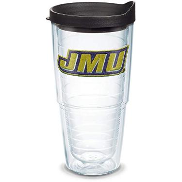 Imagem de Tervis Feito nos EUA com parede dupla James Madison University JMU Dukes Copo isolado mantém as bebidas frias e quentes, 680 g - Tampa preta, logotipo principal