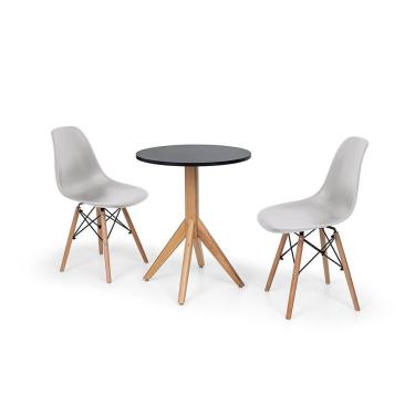Imagem de Conjunto Mesa de Jantar Maitê 60cm Preta e 2 Cadeiras Cinza