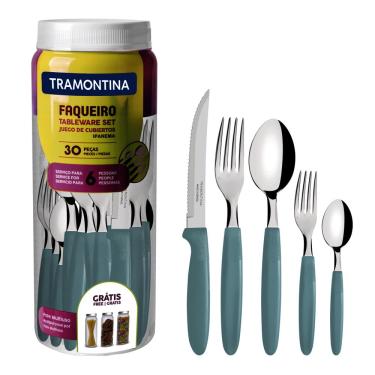 Imagem de Faqueiro Ipanema em Inox Menta com Pote Plástico 30 Peças