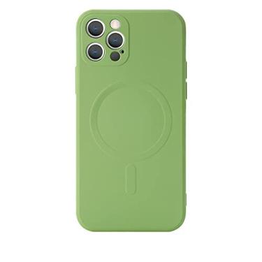 Imagem de Capa magnética de silicone líquido para iPhone 12 Pro Max 11Pro X Xs Xr 7 8 Plus 13 Mini carregador sem fio Magsafing Magnet Capa Traseira, Verde Claro, Para iPhone 13Pro MAX