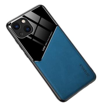 Imagem de OIOMAGPIE Capa de telefone leve de couro magnético + vidro fashion para iPhone 13 12 11 Pro Max Mini SE X XS XR 8 7 6 6S Plus Shell, capa traseira de proteção de lente (azul, 12)