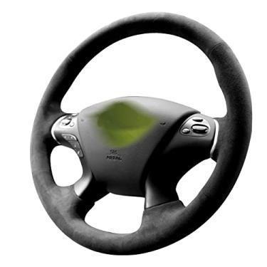 Imagem de Alfanxi Costura à mão Itália Alcantara Capa de volante para carro para Infiniti JX35 /M37x/Q70/QX60 (Alcantara preto + fio preto)
