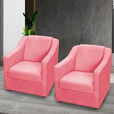 Imagem de Kit 2 Poltronas Para Sala Decorativas Cadeiras Reforçadas Para Recepção Consultório Escritório Pé Cromado Suede Rosê - Clique E Decore