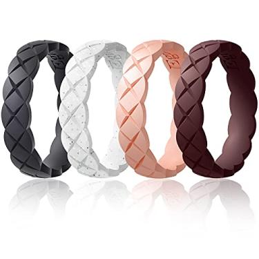 Imagem de Egnaro Alianças de casamento de silicone femininas, anéis de silicone com arco interno para mulheres, Criss - Cross X anéis de borracha femininos, 4,5 mm de largura - 2 mm de espessura