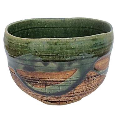 Imagem de Tigela Matcha de 11,43 cm de diâmetro. Copo de chá japonês para cerimônia de chá, autêntica cerâmica Mino Ware, Chawan, Oribe Juso Daifuku TG43101 do Japão