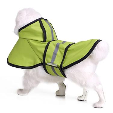 Imagem de Capa de chuva com capuz para cães pequenos a grandes Poncho impermeável refletivo filhotes poncho jaqueta de chuva ajustável para caminhadas ao ar livre, verde, GG (peito: 52cm)
