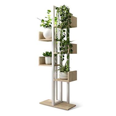 Imagem de KIZQYN Estante de 6 camadas Estante e estantes de livros de madeira e metal árvore estante moderna unidade de prateleiras abertas rack de exibição e organizador de armazenamento para estante de sala de estar (cor: ouro)