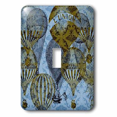 Imagem de 3dRose lsp_99378_1 Capa de interruptor de luz de arte francesa com balões de ar quente damasco azul vintage