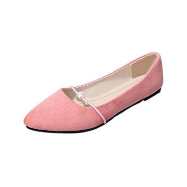 Imagem de Sandálias femininas de cor sólida salto plano pérola salto plano sapatos casuais confortáveis sola feminina (rosa, 39)