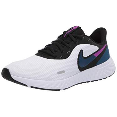 Imagem de Tênis de corrida feminino Nike Revolution 5, Branco/azul valeriana, preto-roxo vívido, 6