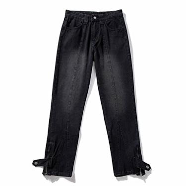 Imagem de Calça jeans masculina preta perna reta jeans ajuste regular, preta, G
