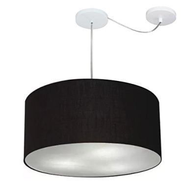 Imagem de Lustre Pendente com Desvio de Centro Cúpula Tecido 55x25 cm, Vivare Iluminação, Pendente4263 PR, Preto, Médio