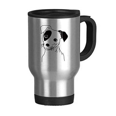 Imagem de Caneca de viagem com estampa de ilustração preta de desenho de cachorro com tampa flip em aço inoxidável copo de carro copo térmico