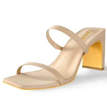 Imagem de Leevar Sandálias de salto quadrado – salto branco preto nude salto grosso duas tiras salto baixo para mulheres sandálias de couro mule slip on salto bloco para festa encontros diário tamanho padrão 7,9 cm, Nubuck nubuck, 10